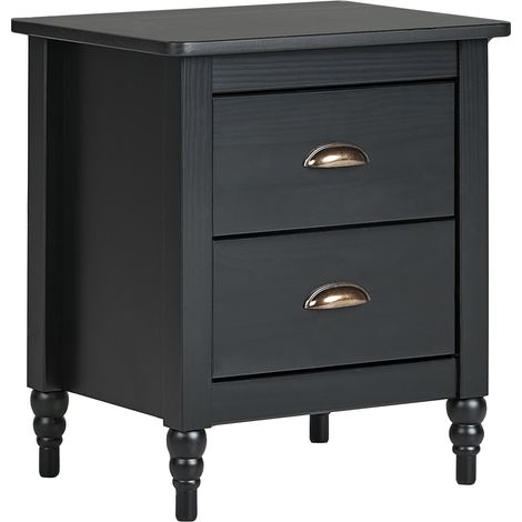 Mesita de noche moderna retro mesilla 2 cajones negro Shillington