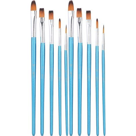 Set mit 10 Künstlerpinseln für Öl-, Acryl-, Aquarell- und Gouachemalerei – Blau (1/5)