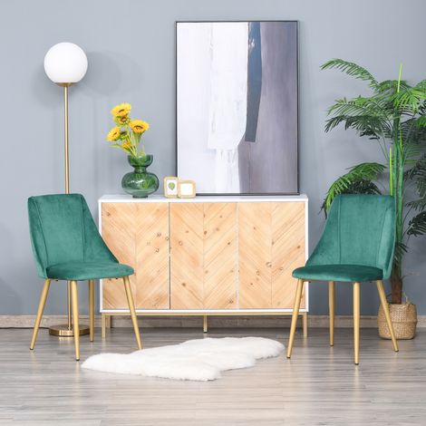 Ensemble de 2 chaises de salle à manger modernes rembourrées avec dossier. Pieds en fer. Style moderne pour salon ou séjour. Vert. 50 x 56,5 x 85 cm