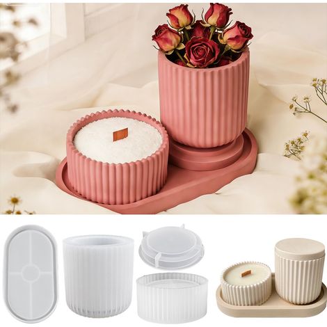 Lot de 4 moules en silicone - Vase en silicone - Plateau en silicone avec couvercle - Moules en résine époxy - Pour bricolage, plateau à thé, plateau à fruits, artisanat, décoration de la maison (1/5)