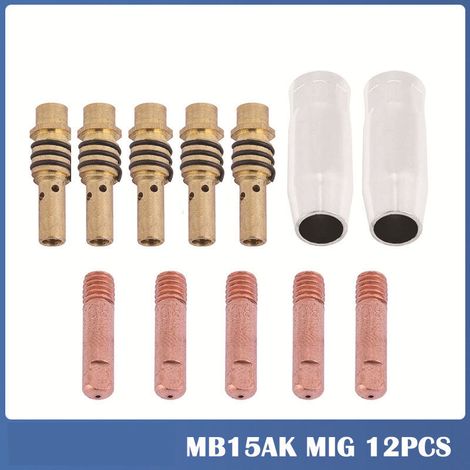 12pcs Poste a Souder Mig sans Gaz Embouts de Contact de Buse de Soudage 15AK MIG/MAG Support de Connecteur de Gaz 0,8 mm, Buse Gas Conique, Support Tube de Contact, Consommables de Chalumeau (1/5)
