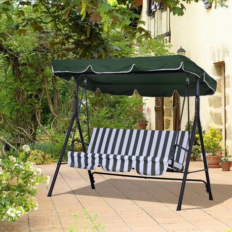 Dondolo da Giardino a 3 Posti con Tettuccio Inclinabile e Cuscini, 172x110x153 cm, Verde
