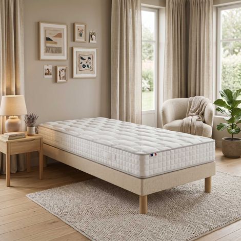 Ensemble matelas ressorts H24cm sommier en kit 90x200cm beige (1/5)