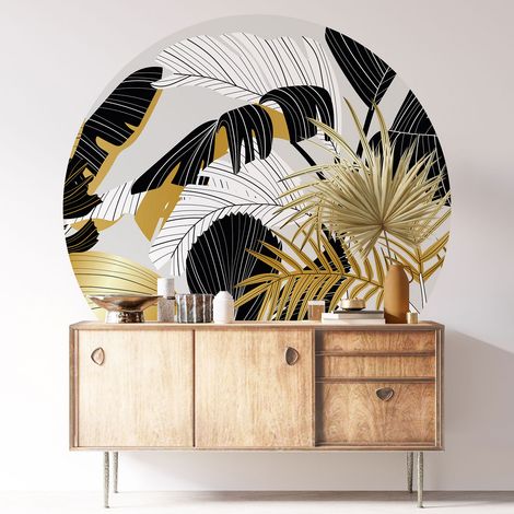 Sticker mural rond / cercle - Motif botanique - Diamètre 140 cm - Adhésif + Protection BRILLANTE (1/3)