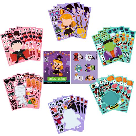 24 Stickers Halloween – Jeux de fête pour enfants avec fantômes, sorcières et vampires – Autocollants drôles DIY pour activités et cadeaux de fête. (1/5)