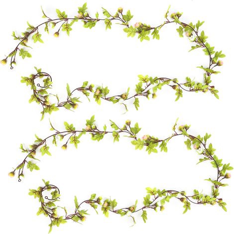 4 Guirlandes de fleurs en rotin suspendues, décorations artificielles blanches et rose clair (1/5)