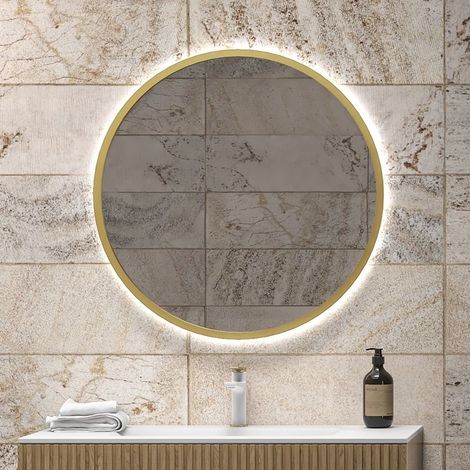 Specchio tondo led retroilluminato 80 cm cornice oro  KAM-S8000G kamalu