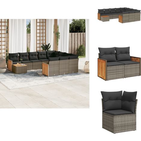 Salon de jardin 11 pcs avec coussins gris résine tressée - Ensemble Salon De Jardin - Meuble Extérieur - Salon De Jardin Pliable - Set De Salon De Jardin - Fauteuil De Jardin (1/5)