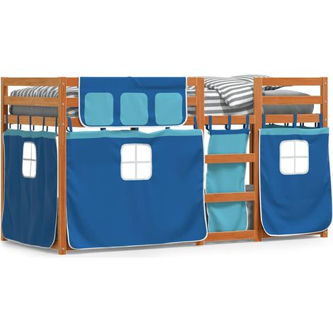 Maison Exclusive - Etagenbett mit Vorhängen Blau 90x200 cm Massiv