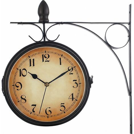 Vintage, doppelseitige, batteriebetriebene Wanduhr mit Metallständer, Dekoration für Zuhause, Garten oder Kaffeeecke (1/5)