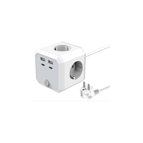 Multiprise cubique avec 4 prises et 3 ports USB, tour de 1,8 m, idéale pour la maison et le bureau, blanche