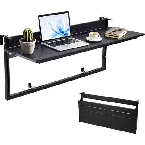 VEVOR Mesa Colgante Plegable Balcón 1015 x 380 mm Capacidad de Carga 27 kg, para Jardín Patio Terraza Exterior, Apto para Barandillas de 0-90 mm, 5 Alturas Ajustables, Compuesto de Madera y Plástico (1/5)