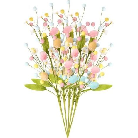 Fleur De Pâques Artificiel, Arbre De Pâques Deco avec 5 Branches d Œufs De Pâques, Tiges Florales De Printemps, Fausse Fleur (1/5)