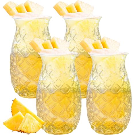 Set mit 4 Cocktailgläsern: 480 ml, Ananasgläser, Cocktailbecher für Bars, Partys, Wein und Saft, transparente Ananas-Cocktailgläser mit geprägtem Ananas-Design für Cocktails und Säfte