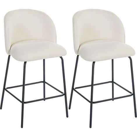 Lot de 2 tabourets de bar - HOMCOM - repose-pieds et dossier, hauteur d'assise 68 cm - tissu effet lin - 50x55x93cm - crème (1/5)