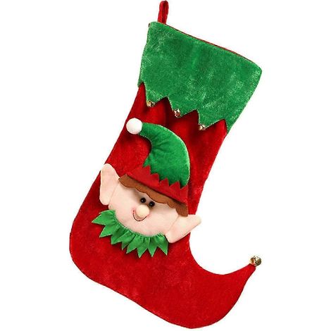 Chaussettes de Noël avec lutin de dessin animé, chaussettes de Noël suspendues, décoration de Noël, chaussettes de Noël, ornement pour sapin de Noël rouge (1/5)