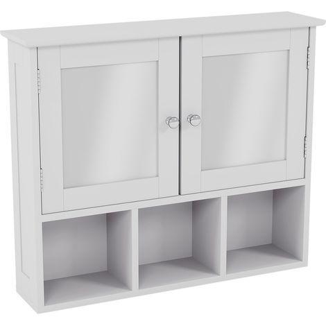 Priano 2 Door Bathroom Cabinet With 3 Shelves Mirrored Wall Mounted Cabinet, White