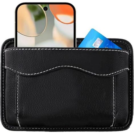 Car Seat Organizer, Adhesive Storage Pocket, PU Leather Holder, Small Gap Console Filler, Multifunctional Vehicle Bag, Black (1/5)