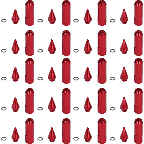 20 pièces universelles M12x1.5 roues de course jantes écrous de cosse 90mm en alliage d'aluminium à pointes avec clé à douille rouge (1/5)