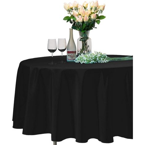 Nappe Ronde - Polyester Imperméable Antitache - Pour Repas Fêtes Camping - Lavable Machine - Noir - Ø150 Cm (1/5)