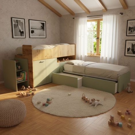 Letti a soppalco contenitori moderni: Design salvaspazio Made in Italy - Quercia e salvia