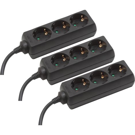 Meister Steckdosenleiste 3-fach - 3er Set - 1,4 m Kabel - schwarz - Kunststoffleitung - IP20 Innenbereich / Steckerleiste / Mehrfachsteckdose / Tischsteckdose / Tido 3-fach / 7430790