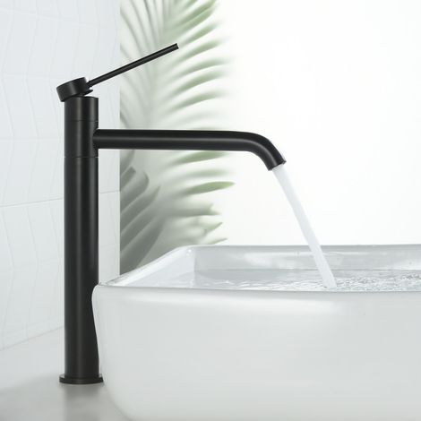Wasserhahn Bad-Mischbatterie 360°Schwenkbar, Waschtischarmatur mit Geräuscharmem Keramischem Ventilkern, Armatur für Waschbecken Badezimmer Warm Kaltwasserhähne, Wasserauslasshöhe 20cm, Schwarz