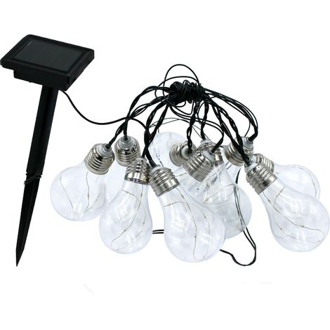 Guirlande lumineuse solaire 10 ampoules cuivre micro LED blanc chaud 3.75m (1/5)