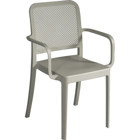 Set 4 sedie per bar e giardino traforate con braccioli impilabili colore tortora