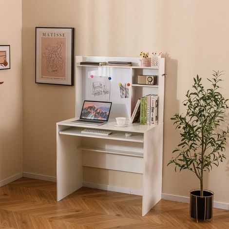 COSTWAY Bureau avec Tableau d'Affichage Magnétique, Bureau à Domicile avec Plateau pour Clavier, Table d'Ecriture Moderne avec Etagère Réglable, Poste de Travail pour Bureau, Chambre
