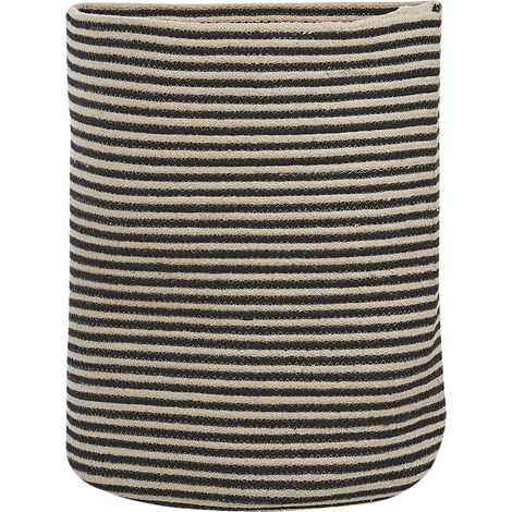 Cesta de algodón beige negro 51 cm patrón a rayas trenzado accesorio boho Yerkoy