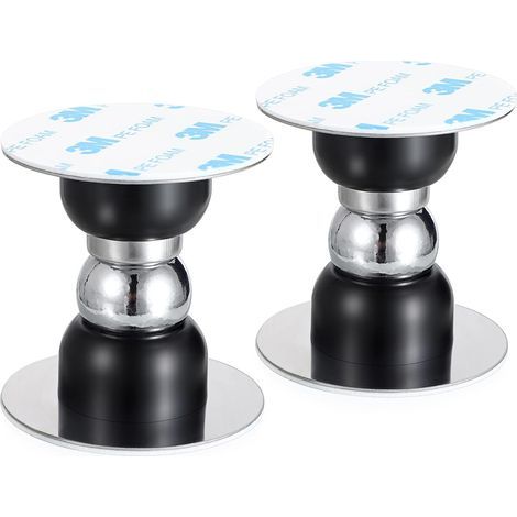 Set mit 2 schwarzen magnetischen Türstoppern mit Kleberückseite. Kein Bohren erforderlich. Metall. (1/5)