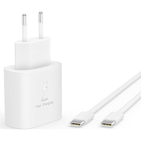 Chargeur Rapide pour Samsung Galax S25 S24 S23 S22 S21 S20 Série, A17 A16 A15 A14 A13 A54 A55 A56 A35 A36 A25 A26 5G, Chargeur Rapide 25W de Rechange d'origine + 2m Type-C Câble (Blanc) (1/5)
