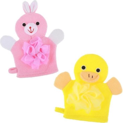 Niedliche Tier-Badehandschuhe für Kinder – rosa und gelb (1/4)