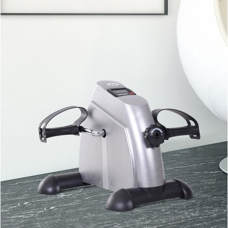 Mini bicicleta estática con pantalla LCD, resistencia ajustable, plateado OKMYHOME (1/5)