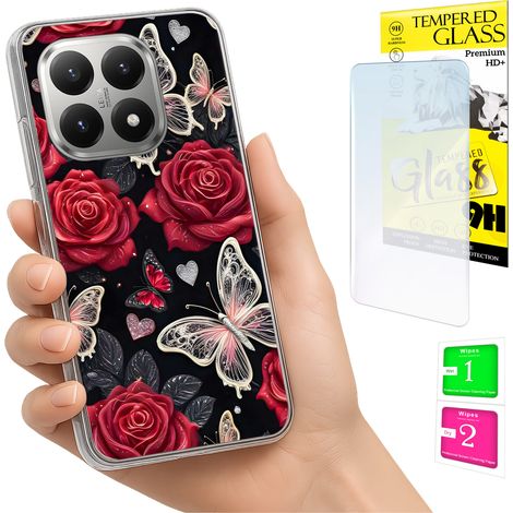 Custodia per Xiaomi 15T con grafica a farfalle e vetro 9H. (1/5)
