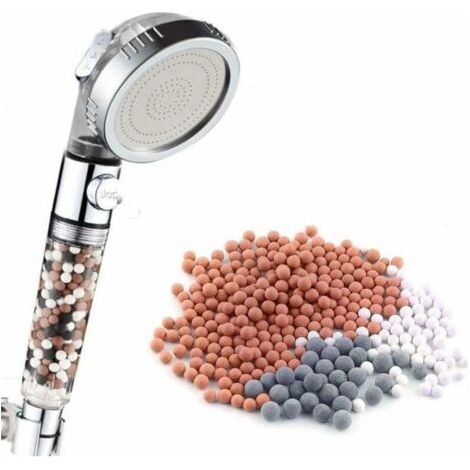 Water-saving, anti-limescale shower head and French water shut-off button with filter (1/4)
