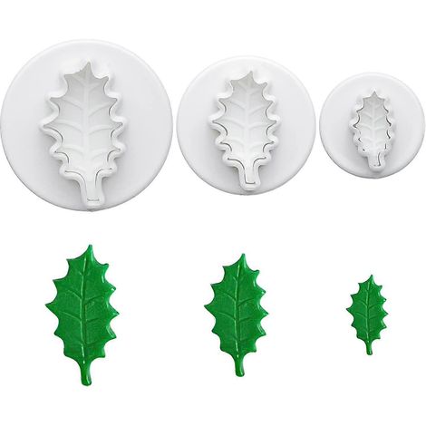 Un ensemble de 3 emporte-pièces en forme de feuille de houx de Noël, adaptés aux gâteaux, biscuits et glaçages. (1/5)