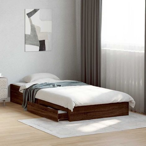 Cadre de lit avec tiroirs sans matelas chêne marron 75x190 cm (1/5)