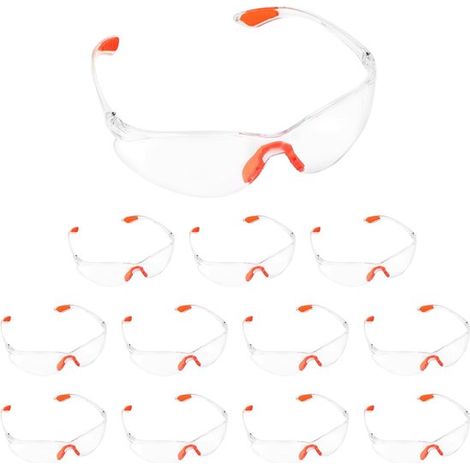 Occhiali di sicurezza - Protezione per gli occhi - Edilizia, Laboratorio, Sport - Vestibilità comoda - 12 paia - Trasparenti (1/5)