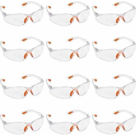 Lot de 12 Lunettes de Sécurité Transparentes - Lunettes de Protection avec Verres en Plastique, Pont-de-Nez et Embouts de Branches en Caoutchouc pour Plus de Confort - Lunette Transparente PPE (1/5)