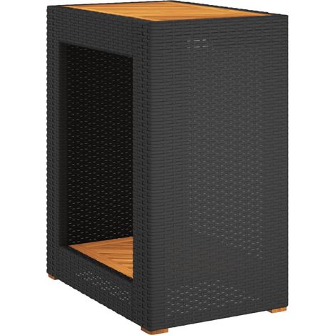 Garden Side Table with Wooden Top Black 60x40x75 cm Poly Rattan vidaXL