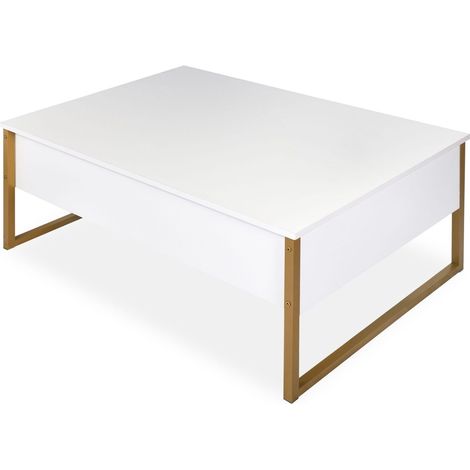 Table Basse Moderne Valmain 90x60 cm – Blanc et métal doré – Table de Salon rectangulaire – Design Contemporain élégant (1/5)