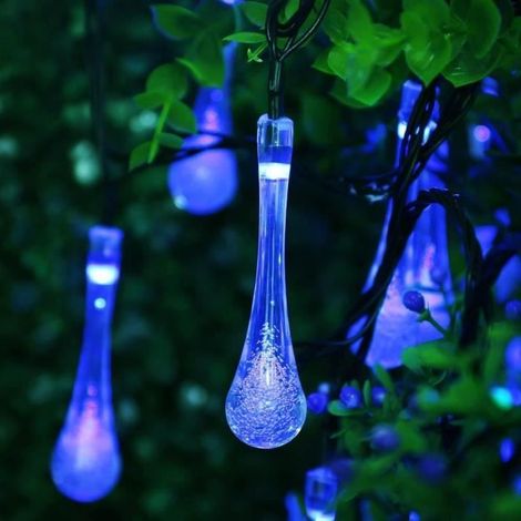 Gaosa - Solarbetriebene Außengirlande mit 30 LED-Tropfenlampen - Blau - Wasserdicht - Energieeffizient