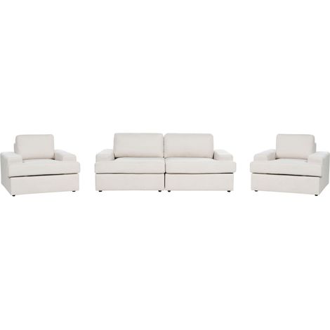Set da salotto a 5 posti imbottito in tessuto poliestere con poltrona schienale imbottito Beige Chiaro Alla