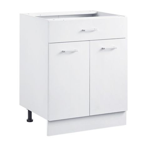 Gabinete de Piso con Cajón y 2 Puertas 60 x 47,7 x 81,6 cm Armario de Pie sin Ensamblar Gabinete de Suelo Cajón de Cierre Suave y Estante Ajustable para Oficina, Casa, Baño, Cocina, Blanco (1/5)