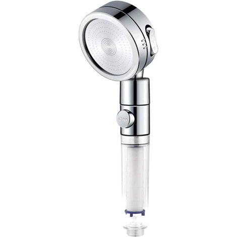 Pommeau De Douche - Haute Pression - 3 Modes Réglables - Interrupteur À Bouton-Poussoir Pour Contrôle Du Débit - Économie D'eau - Angle Réglable - 1 Pièce (1/5)