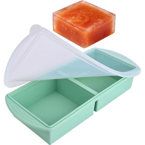 Récipient de congélation en silicone vert avec couvercle - grands moules de congélation en silicone avec deux portions (250 ml et 500 ml) - récipients de congélation empilables et adaptés aux aliments (1/5)