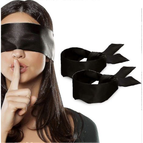 Lot de 2 masques de sommeil en satin doux, bandeau pour les yeux, masque de sommeil en soie, cadeau de Saint-Valentin, 160 cm / 63 pouces (2 pièces noires) (1/4)