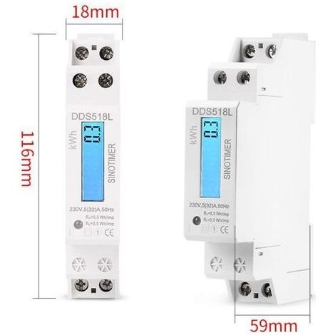 Einphasiger AC230V/AC110V DDS518L LCD-Energiezähler, einphasiger Schienen-Energiezähler, 1P (230V) elektronischer Energiezähler (1/3)
